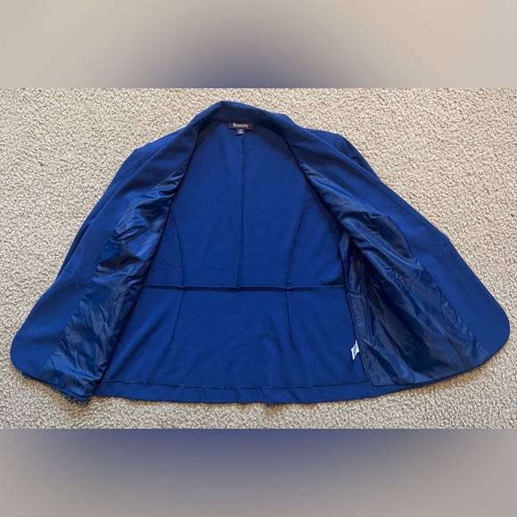 Roaman’s One Button Blazer, Shoulder Pads, Faux Pockets On Front, Blue, Size 14W - Picture 4 of 9